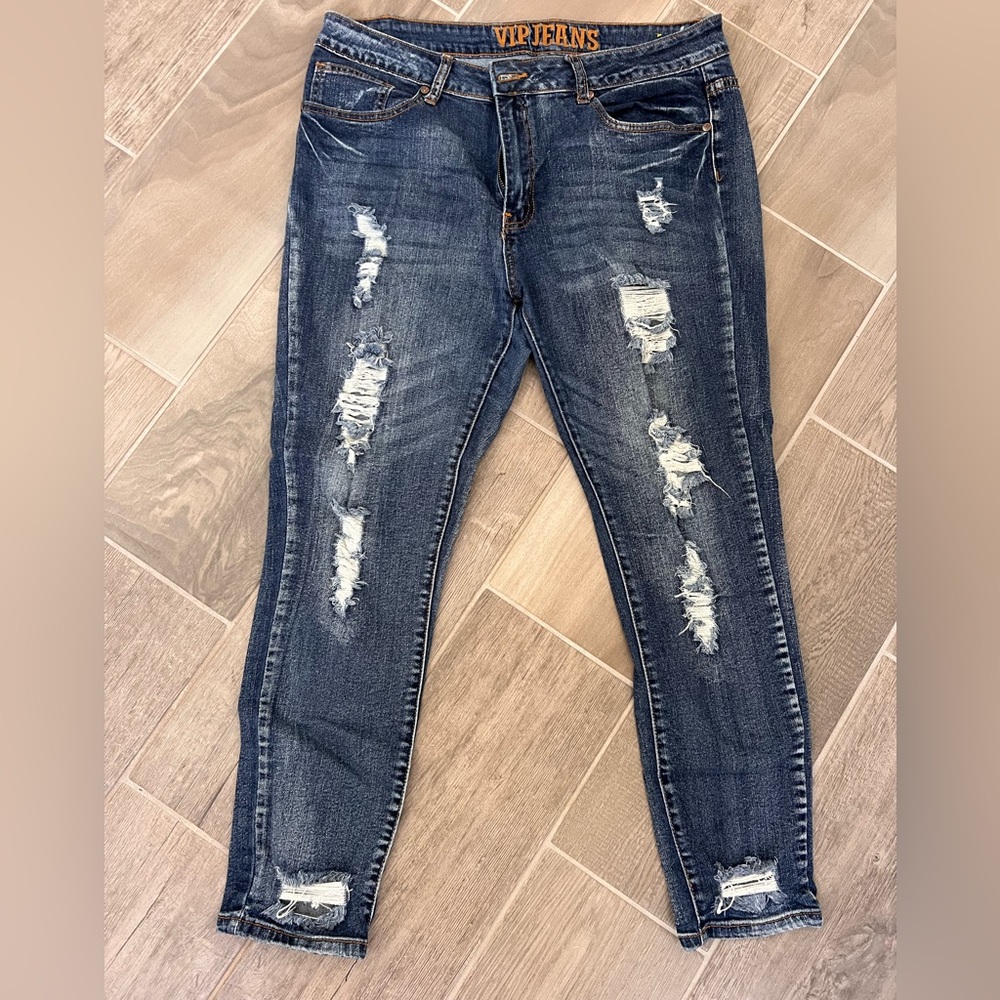 VIP Dark Blue Distressed Skinny Jeans